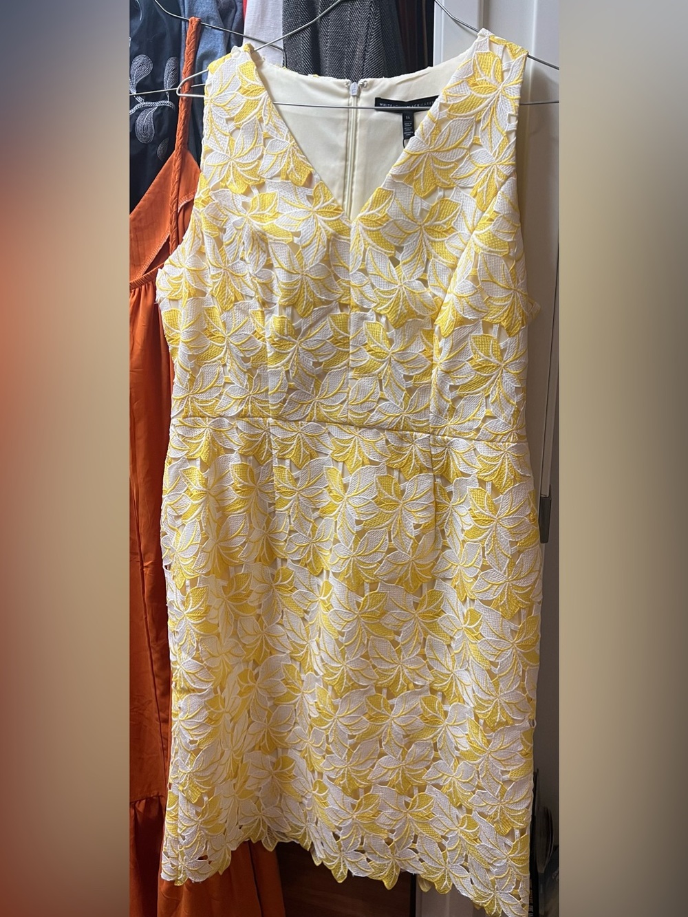 White House Black Market Yellow & White Floral Lace Midi Dress